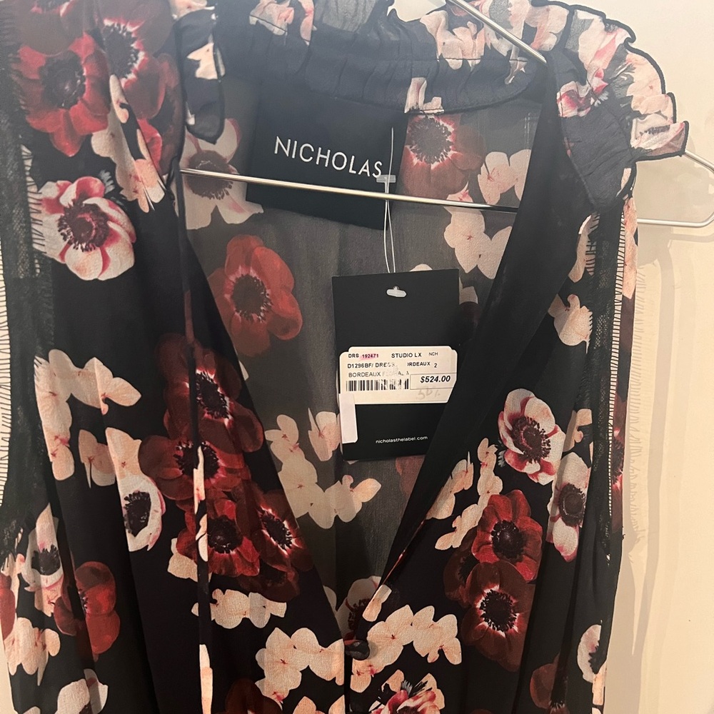 Nicholas Bordeaux floral dress size 2 - Picture 5 of 7
